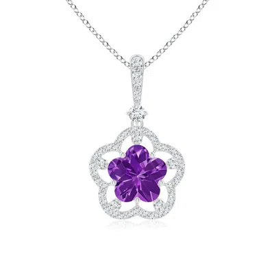 Angara Five-petal Flower Amethyst And Diamond Halo Pendant In Metallic