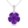 Angara Five-petal Flower Amethyst Solitaire Pendant In Platinum/dark Purple