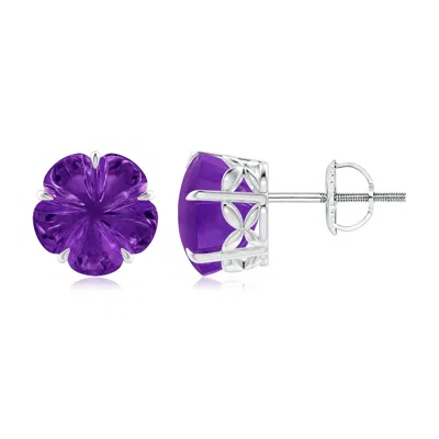 Angara Five-petal Flower Amethyst Solitaire Studs In Purple