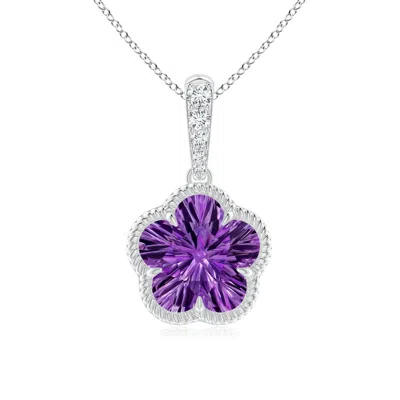 Angara Five-petal Flower Amethyst Twisted Wire Halo Pendant In Metallic