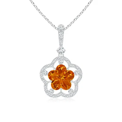 Angara Five-petal Flower Citrine And Diamond Halo Pendant In Orange