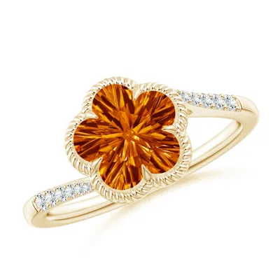 Angara Five-petal Flower Citrine Twisted Wire Halo Ring In Orange