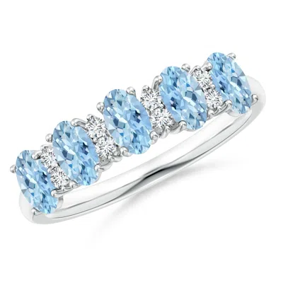 Angara Five Stone Aquamarine And Diamond Wedding Ring In Blue