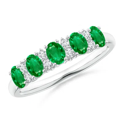 Angara Five Stone Emerald And Diamond Wedding Ring In Green