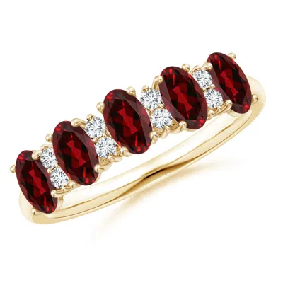 Angara Five Stone Garnet And Diamond Wedding Ring In Red