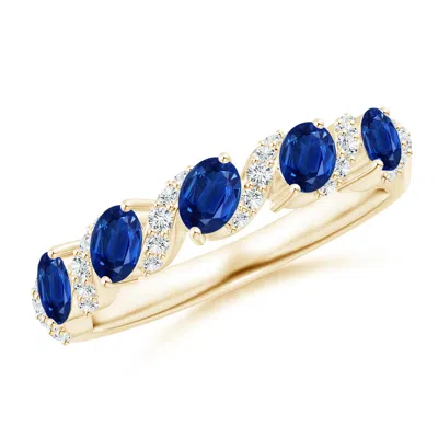 Angara Five Stone Oval Sapphire Swirl Ring With Diamonds In Metallic