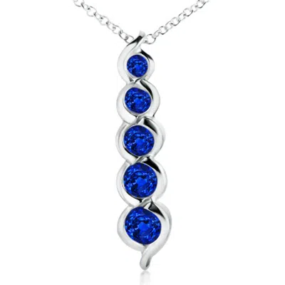 Angara Five Stone Round Blue Sapphire Journey Pendant