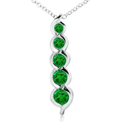 Angara Five Stone Round Emerald Journey Pendant In Green