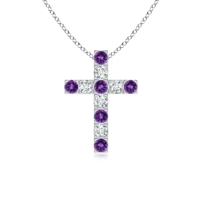 Angara Flat Prong-set Amethyst And Diamond Cross Pendant In Metallic