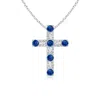 Angara Flat Prong-set Blue Sapphire And Diamond Cross Pendant In White Gold/medium To Rich Blue