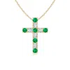 Angara Flat Prong-set Emerald And Diamond Cross Pendant In Yellow Gold/rich Medium Green