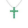Angara Flat Prong-set Emerald Cross Pendant In White Gold/rich Medium Green