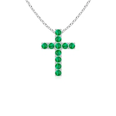Angara Flat Prong-set Emerald Cross Pendant In Green