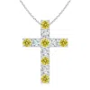 Angara Flat Prong-set Fancy Intense Yellow And White Diamond Cross Pendant In White Gold/fancy Intense