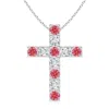 Angara Flat Prong-set Lab-grown Fancy Intense Pink And White Diamond Cross Pendant In White Gold/fancy Intense