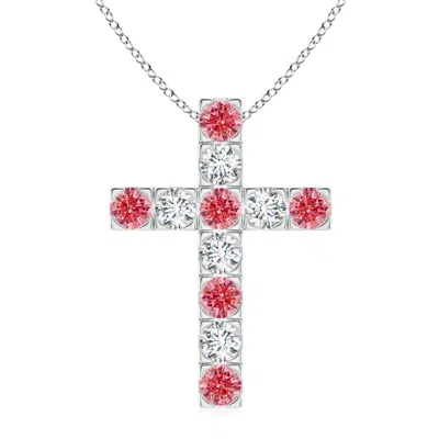 Angara Flat Prong-set Lab-grown Fancy Intense Pink And White Diamond Cross Pendant In Metallic