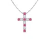 Angara Flat Prong-set Pink Sapphire And Diamond Cross Pendant In White Gold/medium Pink
