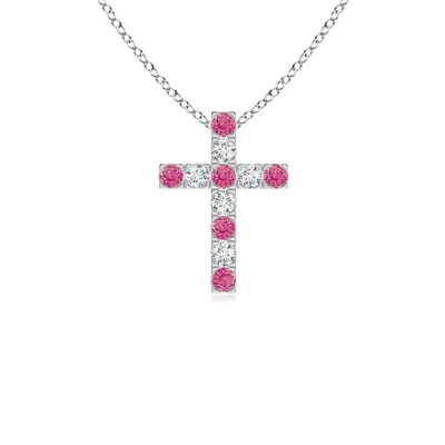 Angara Flat Prong-set Pink Sapphire And Diamond Cross Pendant In Metallic