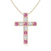 Angara Flat Prong-set Pink Tourmaline And Diamond Cross Pendant In Yellow Gold/medium Pink