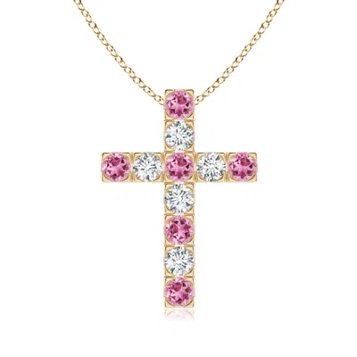 Angara Flat Prong-set Pink Tourmaline And Diamond Cross Pendant In Gold