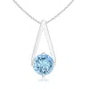Angara Flat Prong-set Solitaire Aquamarine Triangular Pendant In White Gold/swiss Blue