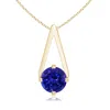 Angara Flat Prong-set Solitaire Tanzanite Triangular Pendant In Yellow Gold/deep Rich Violet Blue