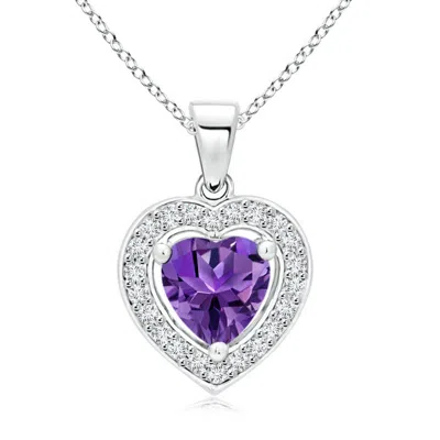 Angara Floating Amethyst Heart Pendant With Diamond Halo In Metallic