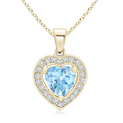 Angara Floating Aquamarine Heart Pendant With Diamond Halo In Gold