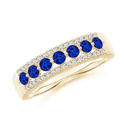 Angara Floating Blue Sapphire Half Eternity Ring With Diamonds