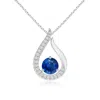 Angara Floating Blue Sapphire Tulip Pendant With Diamonds In White Gold/medium To Rich Blue