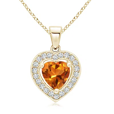 Angara Floating Citrine Heart Pendant With Diamond Halo In Gold