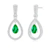 Angara Floating Emerald And Diamond Halo Teardrop Earrings In White Gold/rich Medium Green