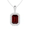 Angara Floating Emerald-cut Garnet Halo Pendant In White Gold/medium Red