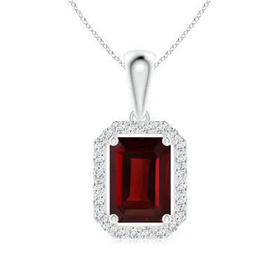 Angara Floating Emerald-cut Garnet Halo Pendant In Red