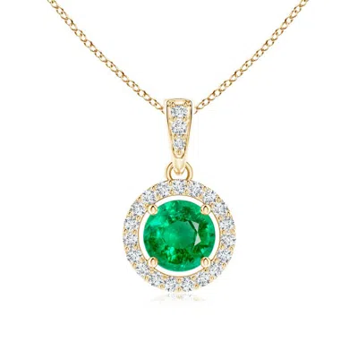 Angara Floating Emerald Pendant With Diamond Halo In Gold