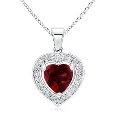 Angara Floating Garnet Heart Pendant With Diamond Halo In Metallic