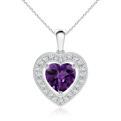 Angara Floating Gia Certified Amethyst Heart Pendant With Diamond Halo In Purple