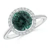 Angara Floating Gia Certified Round Teal Montana Sapphire Ring With Diamond Halo In White Gold/medium Greenish Blue