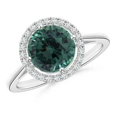 Angara Floating Gia Certified Round Teal Montana Sapphire Ring With Diamond Halo In Neutral