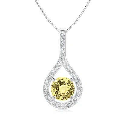 Angara Floating Gia Certified Yellow Sapphire Drop Pendant With Diamonds In Metallic