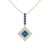 Angara Floating Halo Princess-cut Enhanced Blue Diamond Pendant In Yellow Gold/teal Blue