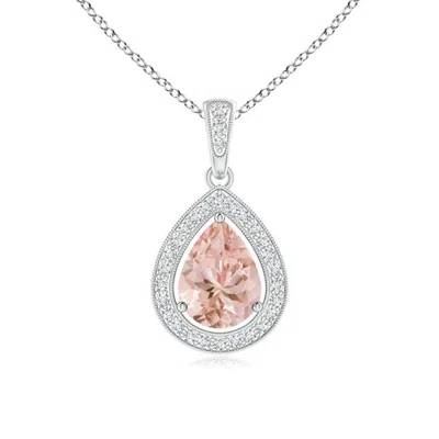 Angara Floating Morganite Drop Pendant With Diamond Halo In Pink