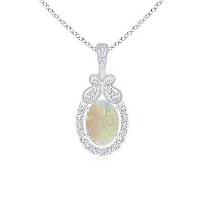 Angara Floating Opal And Diamond Halo Pendant With Butterfly Motif In Metallic