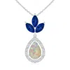 Angara Floating Opal And Diamond Halo Pendant With Sapphires In White Gold/milky With High Play Of Colour