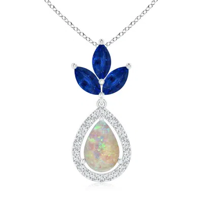 Angara Floating Opal And Diamond Halo Pendant With Sapphires In Metallic