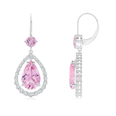 Angara Floating Pear Kunzite Halo Drop Earrings With Diamonds In Pink