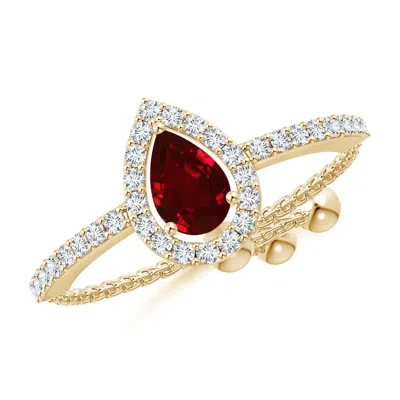 Angara Floating Pear-shaped Ruby Bolo Ring With Halo In Gold