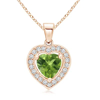 Angara Floating Peridot Heart Pendant With Diamond Halo In Gold