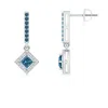 Angara Floating Princess-cut Enhanced Blue Diamond Dangle Earrings In White Gold/teal Blue