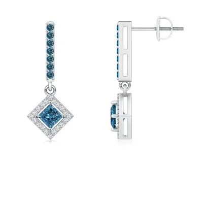 Angara Floating Princess-cut Enhanced Blue Diamond Dangle Earrings In Metallic